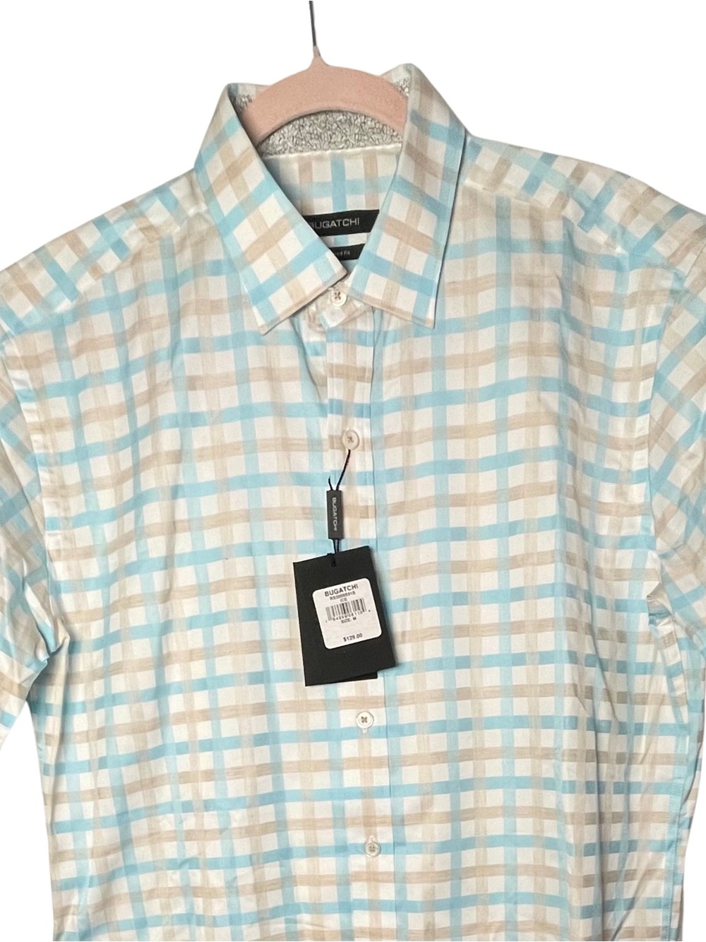 Bugatchi Blue & Tan Plaid Men's Button-Down Shirt